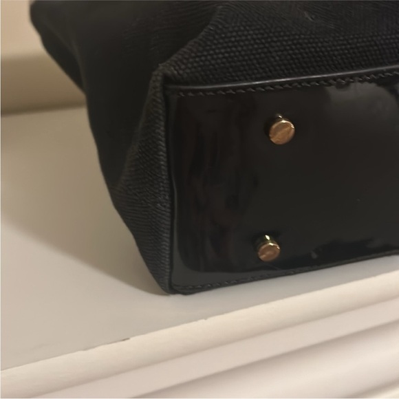 Tory Burch | Black Gold Jane Canvas & Patent Leather Tote Shoulder Bag - Picture 4 of 17